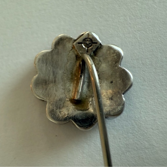 Vintage Zuni Sunface Inlay Flower Stick Pin Coral Turquoise MOP Native American - Picture 8 of 10